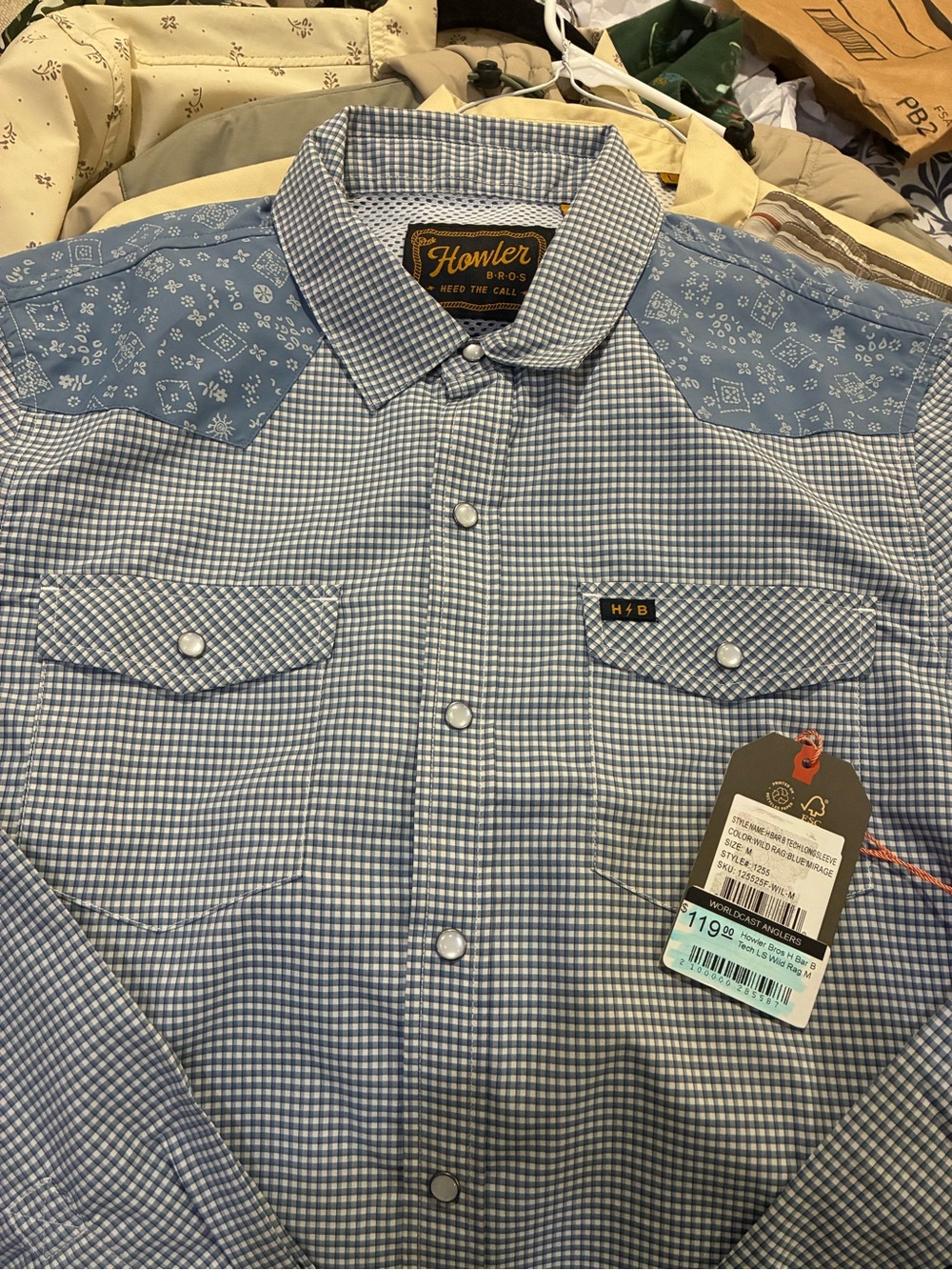 Howler Brothers - Light Blue Western Snap-Shirt w/ Back Panel Design - MED, NWT